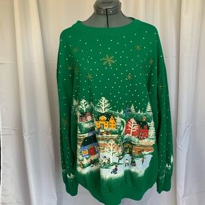 Ugly Christmas Sweater Sweatshirt Green L vintage